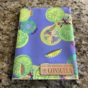 Consuela Notebook Cover in the Sandy design lavender exterior lemon graphics NWT